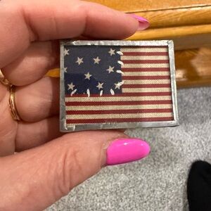 decorative miniature American flag pin,  a printed fabric flag encased in metal